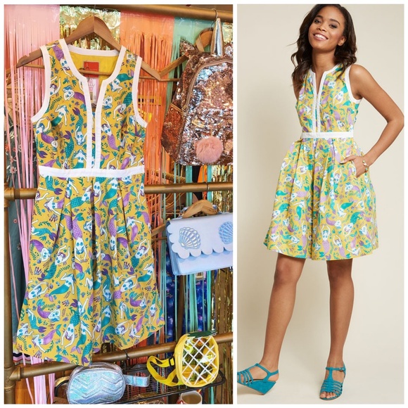 Modcloth Dresses & Skirts - Modcloth, Mermaid Print Sleeveless Cotton Dress